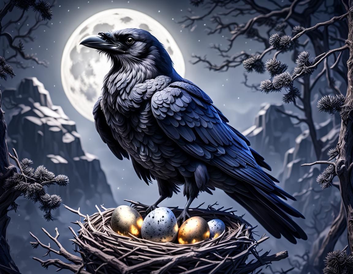 Raven guarding its nest