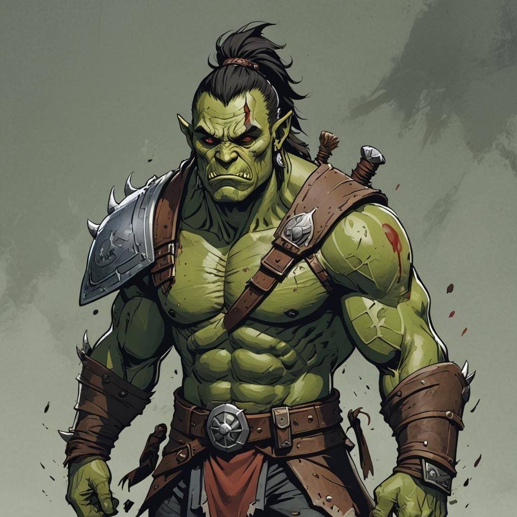 Anime Style Half-Orc Fighter Ready for Battle