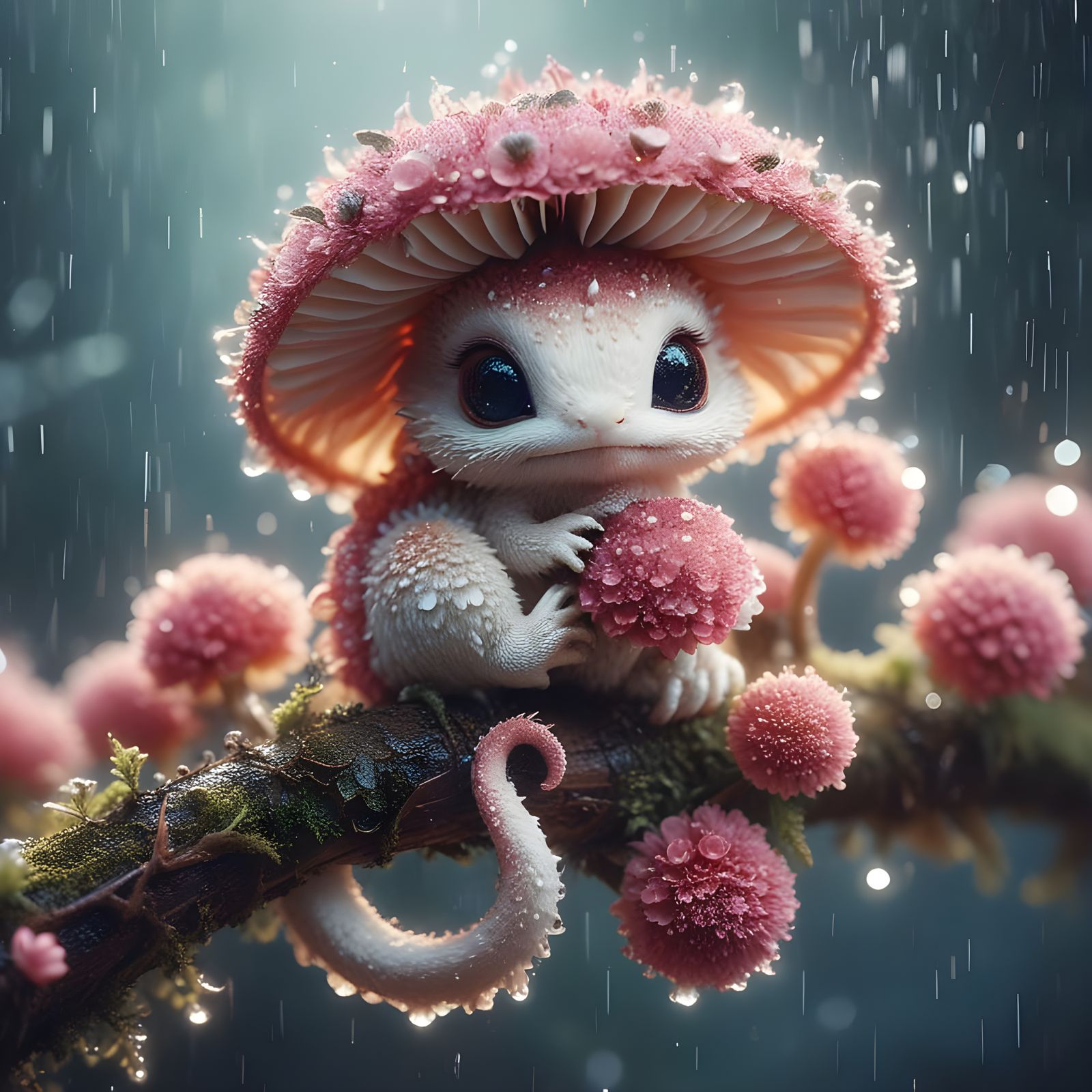 Mushroom Branch Dragon in Whimsical WLOP Art Style