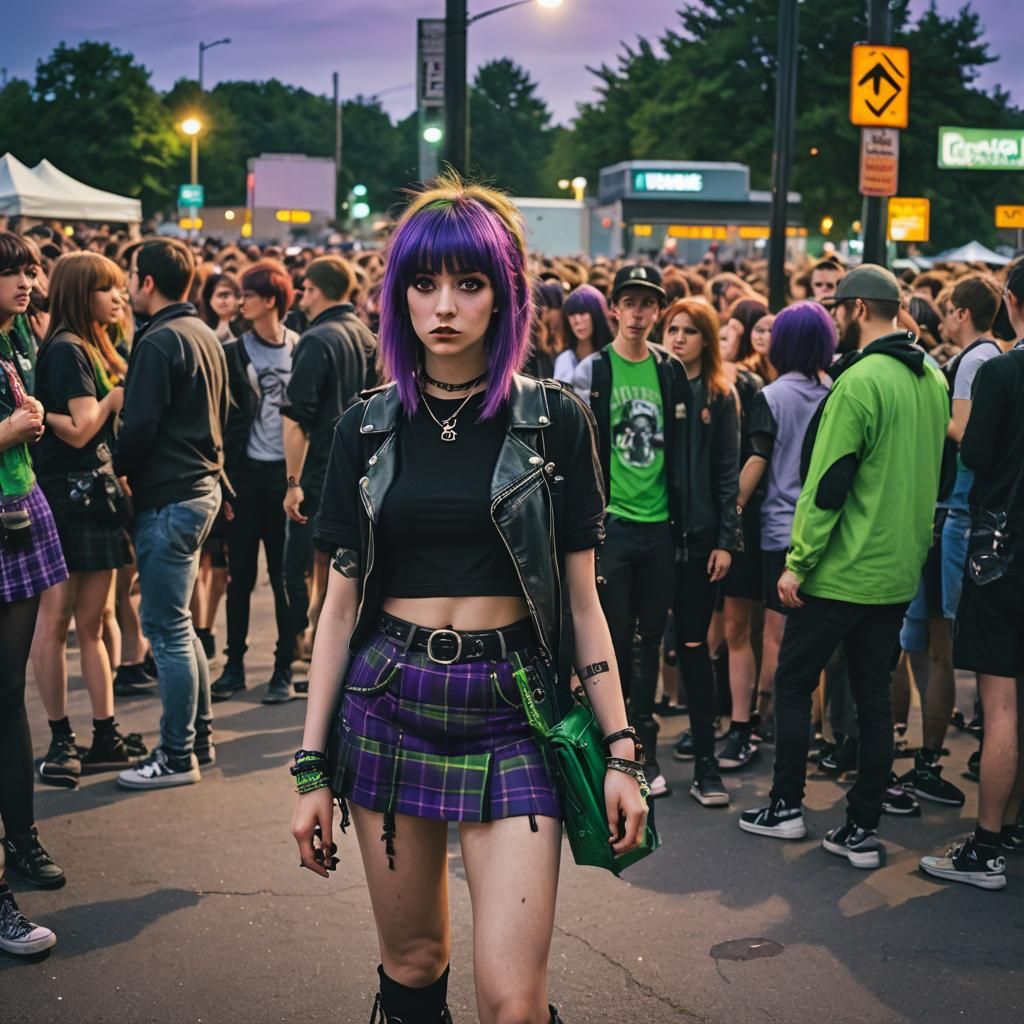 Emo Girl Vaping Outside Punk Rock Concert