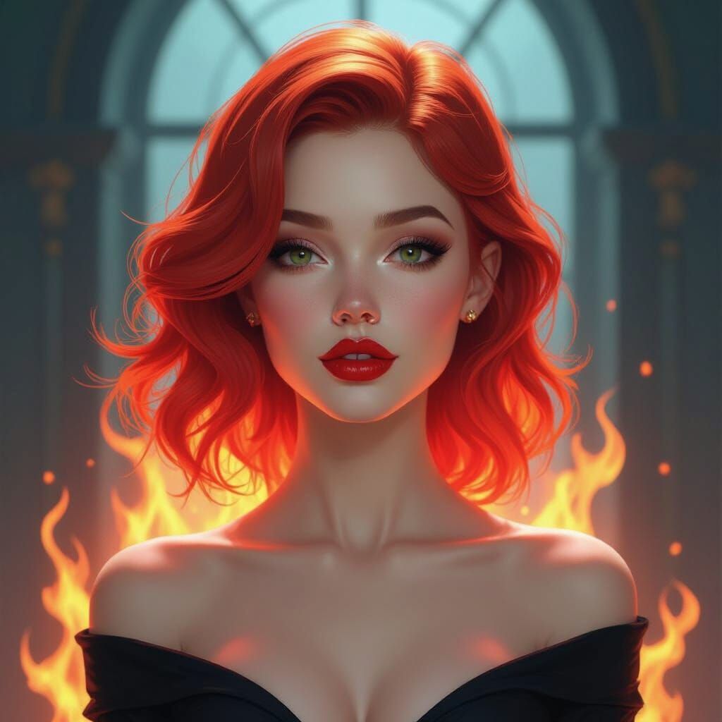Fiery Redhead Portrait with Volumetric Lighting