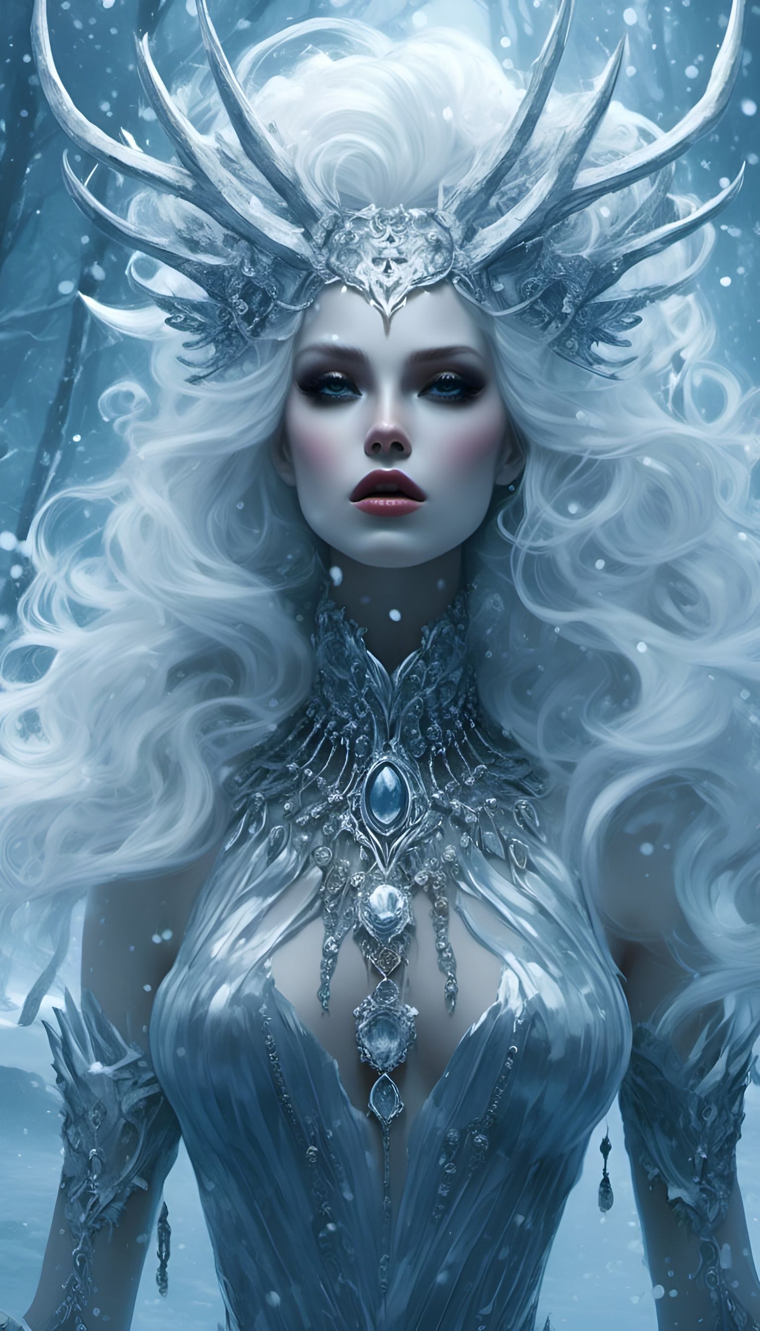Ice Nymph Digital Art Inspired by Amano and Bowater