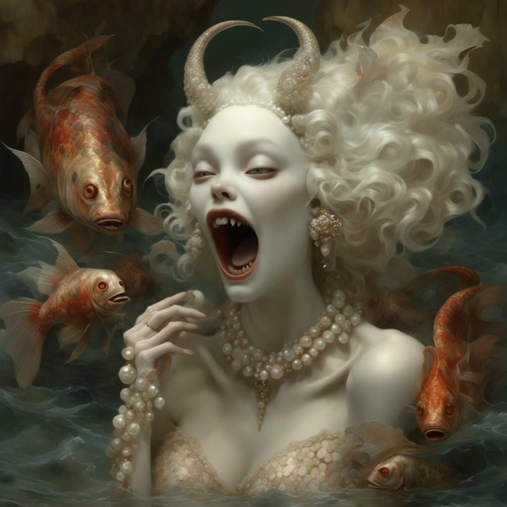 Grotesque Siren with Demon Eyes