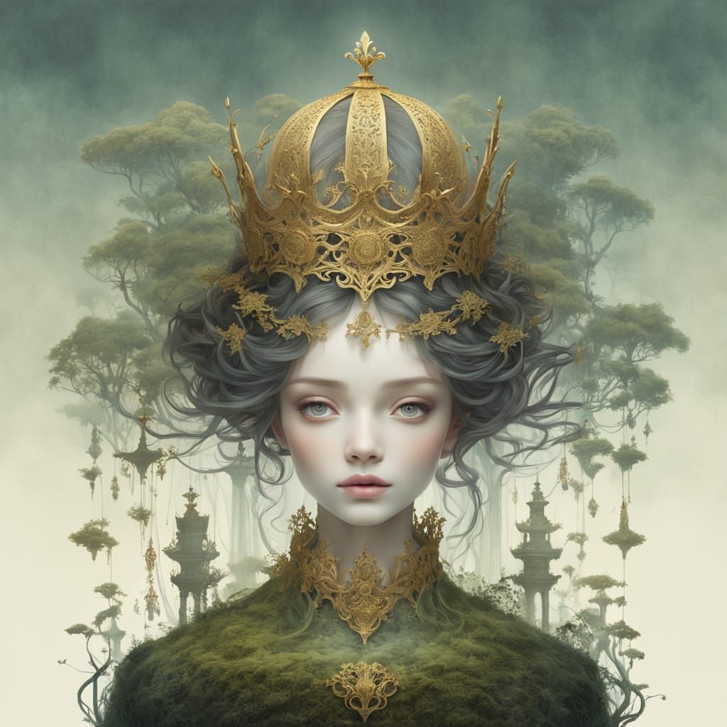 Mystical Golden Crown in Dreamlike Twilight Scene