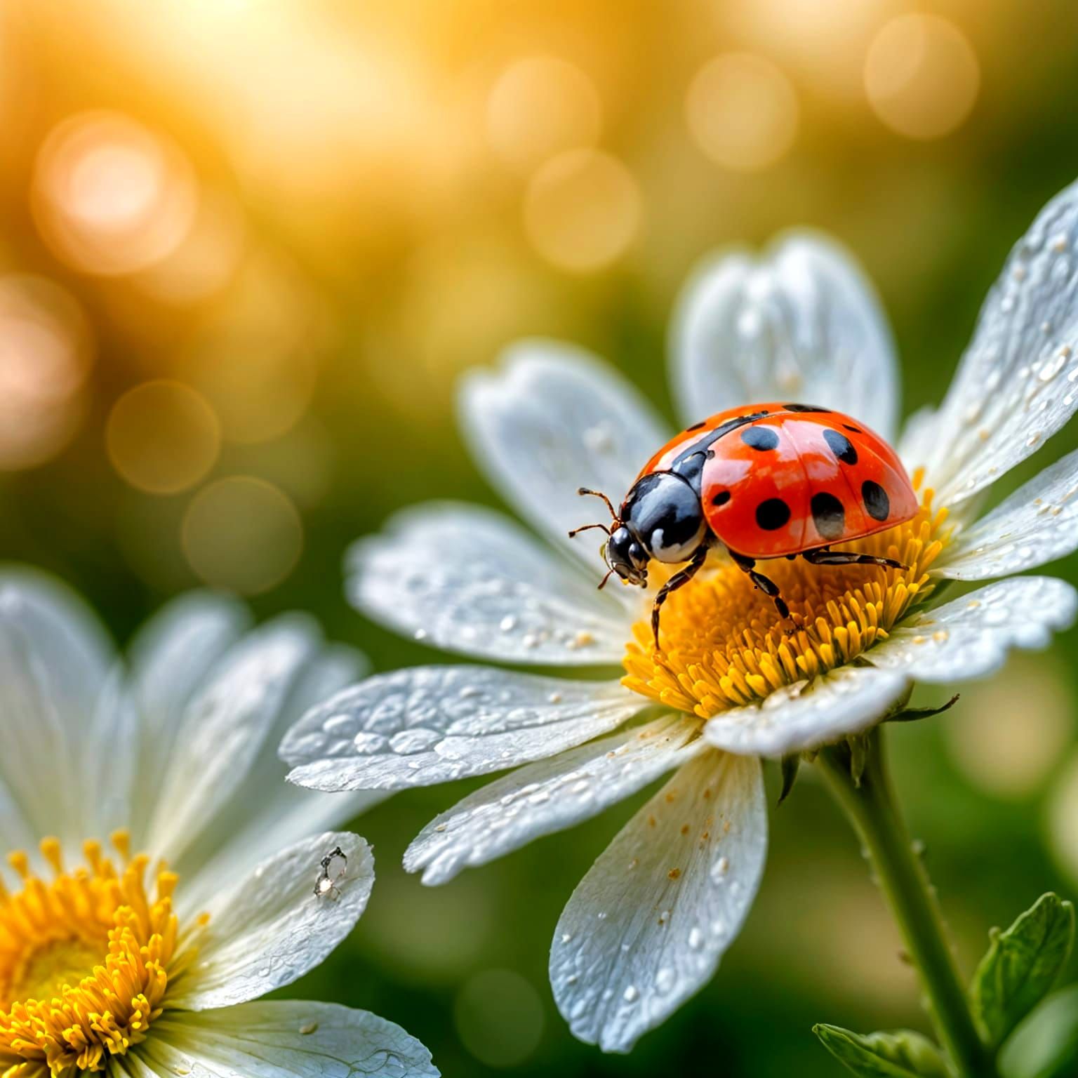 Tiny Lady Bug on White Flower in Heavenly Soft Focus