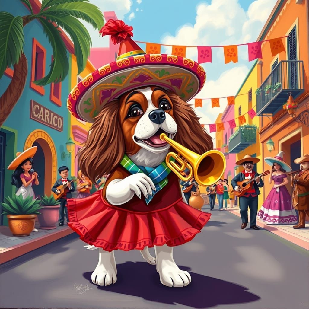 Cavalier King Charles Spaniel Leads Mexican Parade