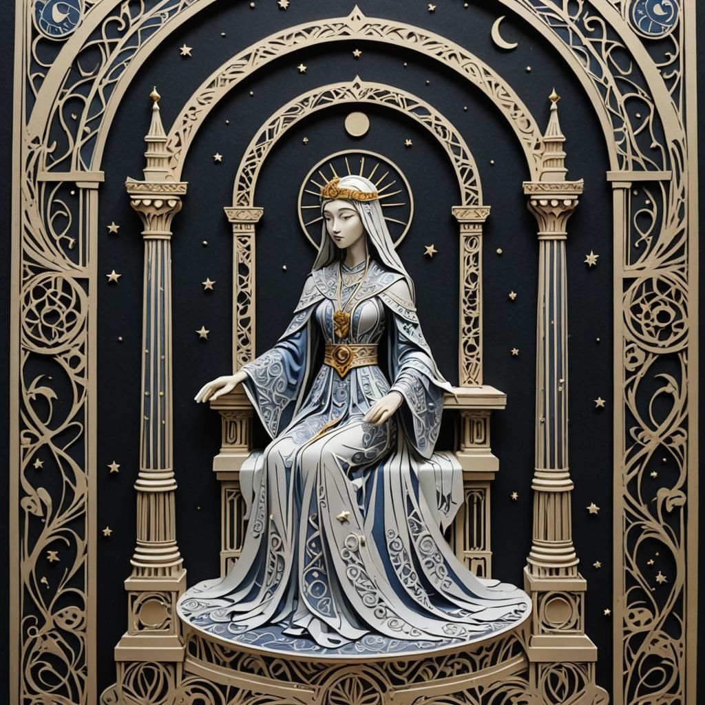 Kirigami High Priestess Tarot Card in Gothic Style