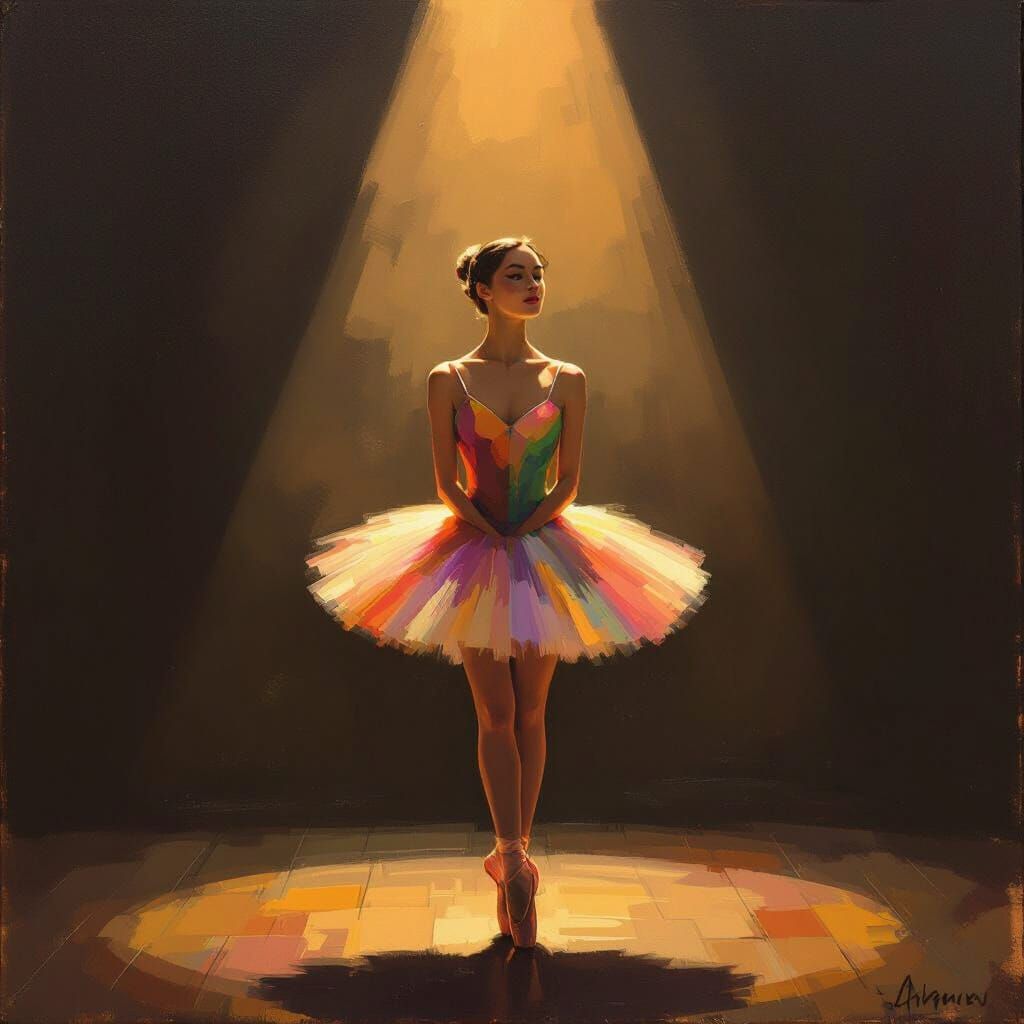 Ballerina in Spotlight: Expressive Oil Painting