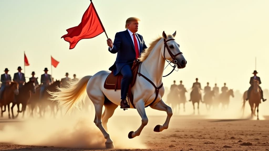 Equestrian Figure Galloping Across a Dusty Plain