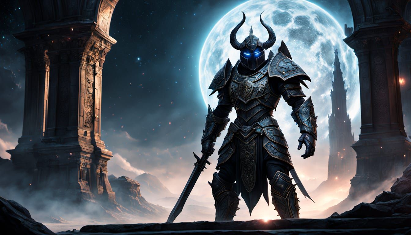 Celestial Warrior Guards Cosmic Gateway in Mythological Real...