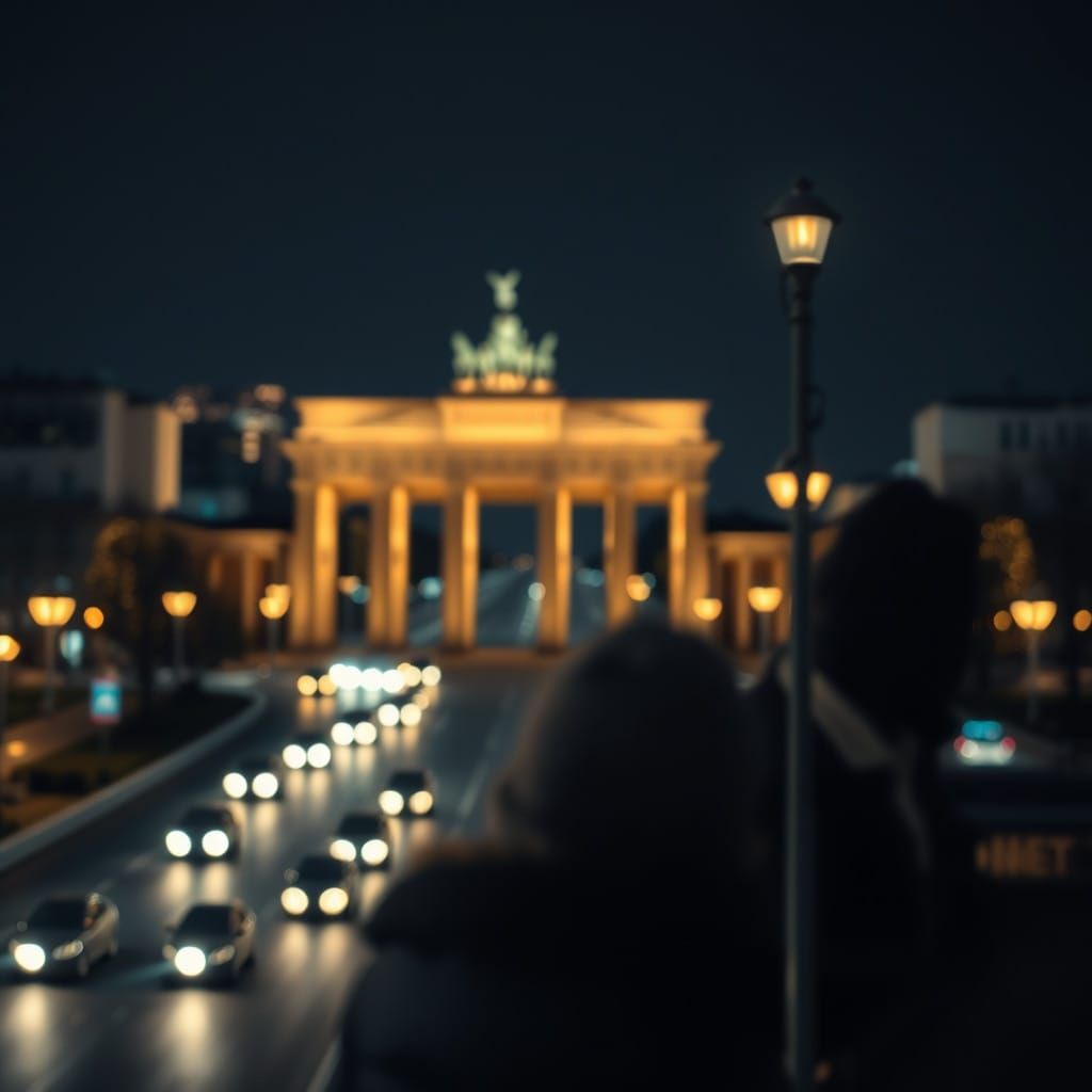 Berlin Cityscape at Night with Brandenburg Gate Illuminated
