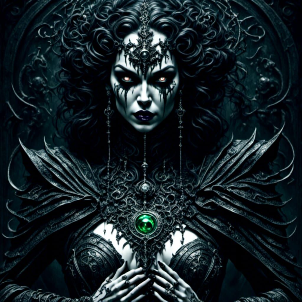 Eldritch Goddess Pinup in Rococo-Horrorcore Style