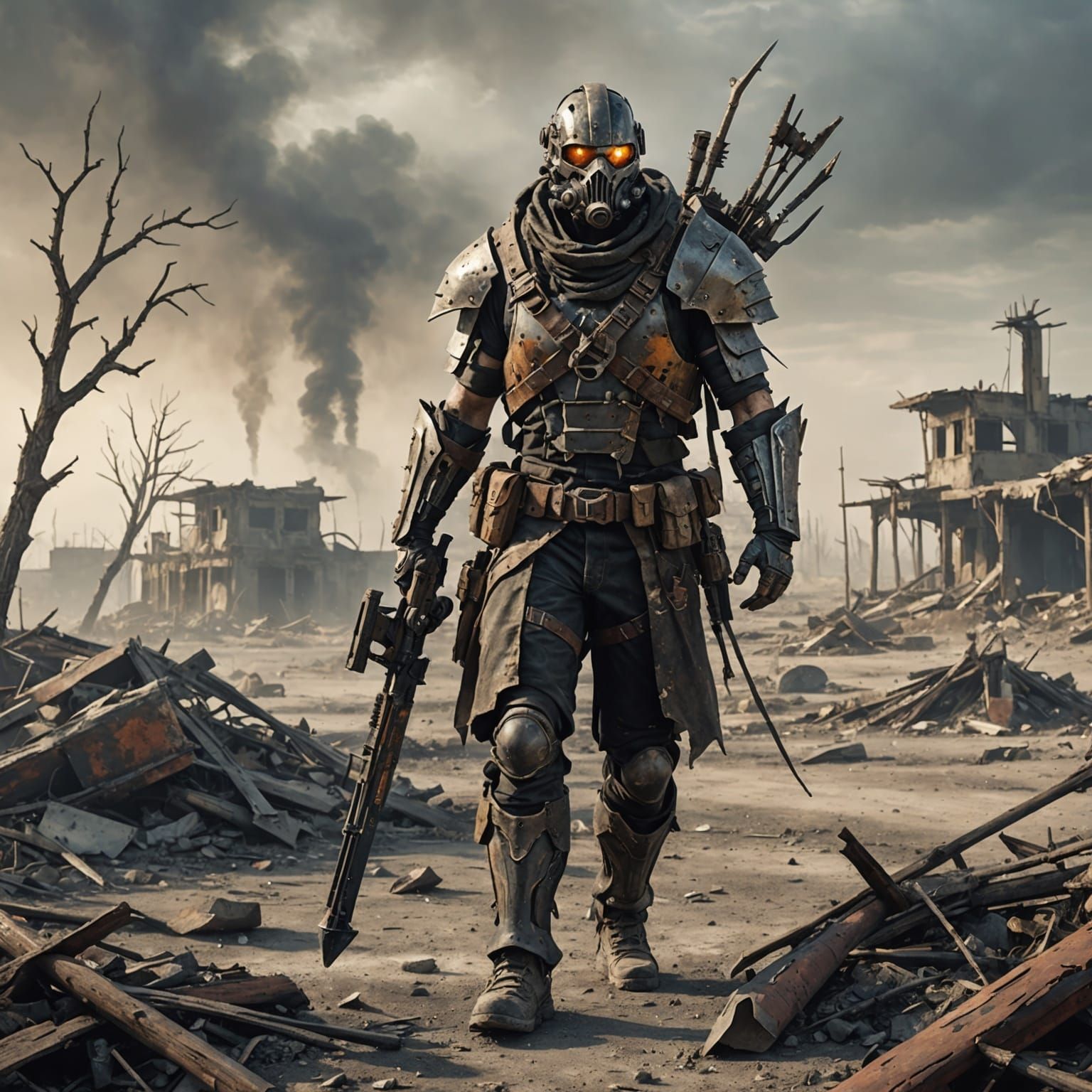 Post-Apocalyptic Scavenger in Barren Wasteland
