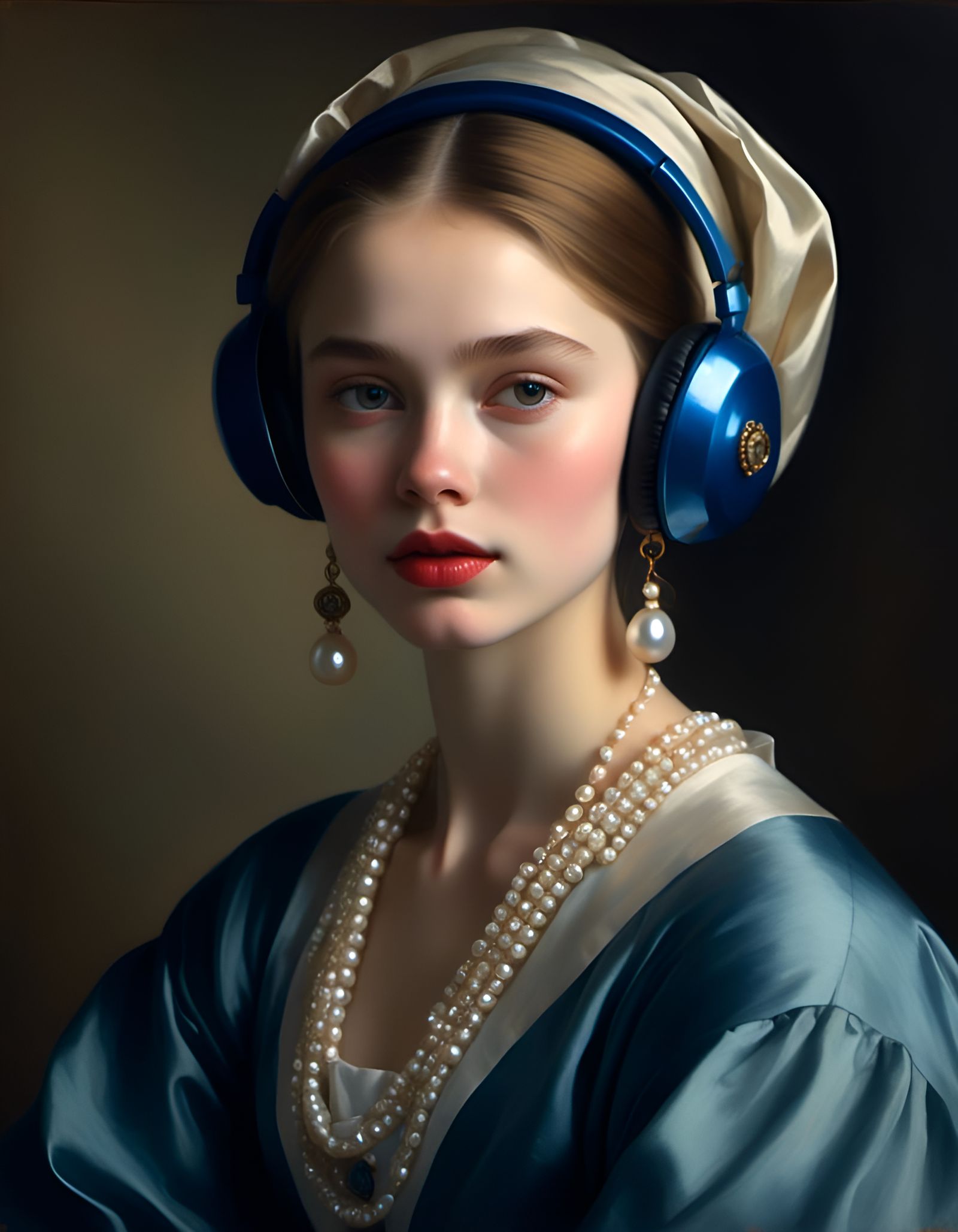 Girl with Pearl Headphones in Vermeer Style