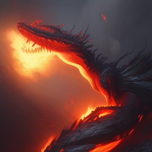 Spectacular Lava Dragon in Dark Fantasy Art Style