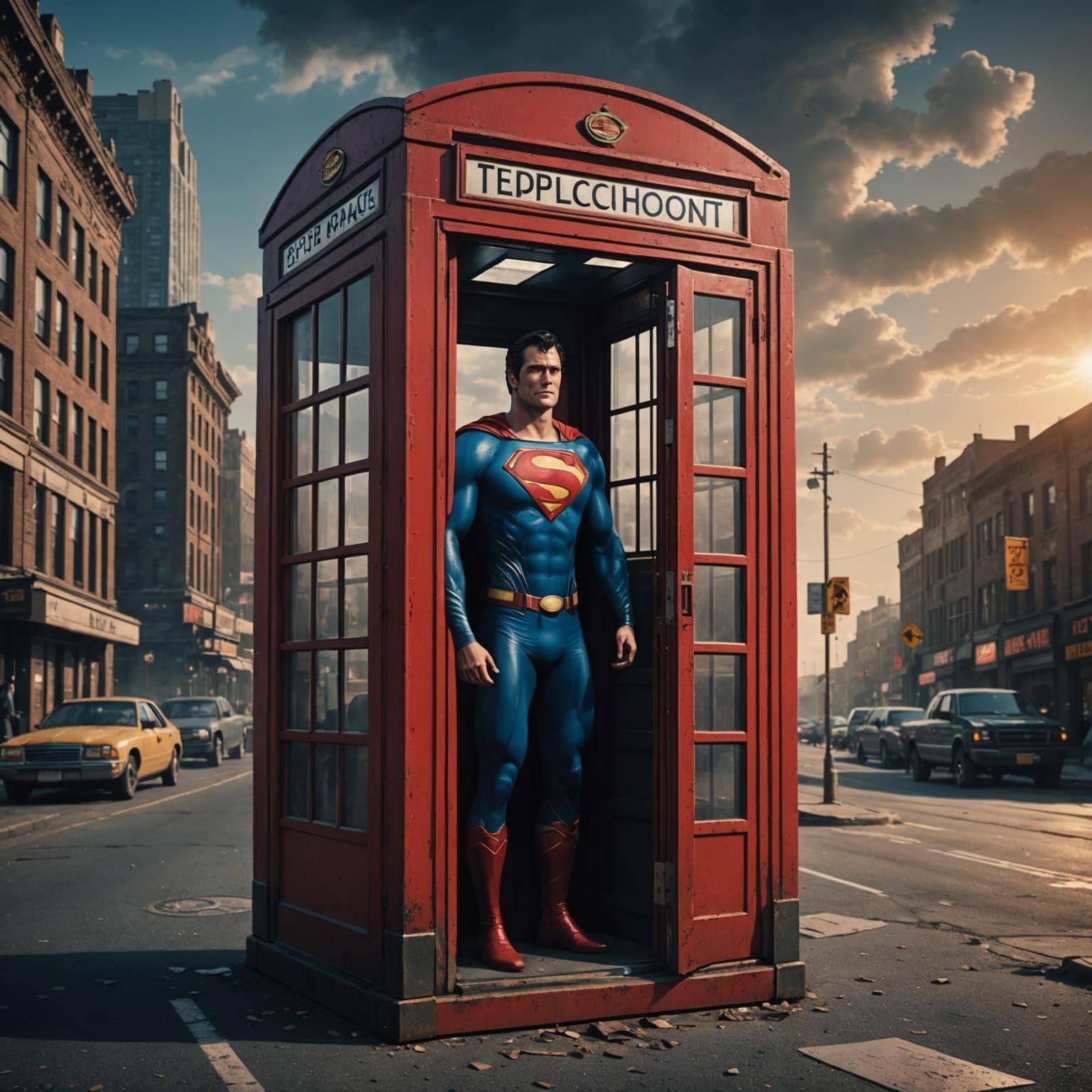 Superman in a box shaped like a phone booth