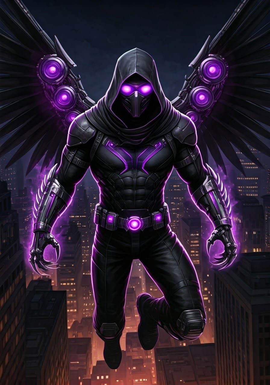 Superhero with Mechanical Wings in Comic Book Art