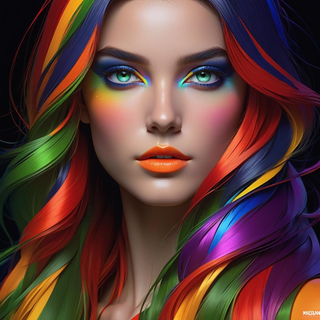 Rainbow Woman Portrait in Hyperdetailed Style