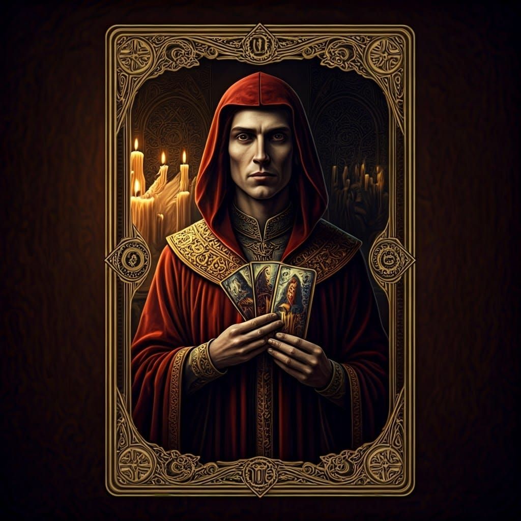 Mystifying Droste Effect Tarot Card in Medieval Style