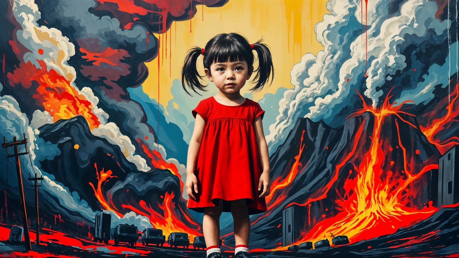 Graffiti Art: Girl in Red Dress Asks Why