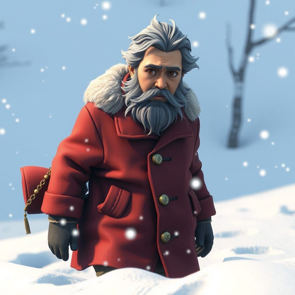 Whimsical Snowscape Wanderer in Studio Ghibli Style