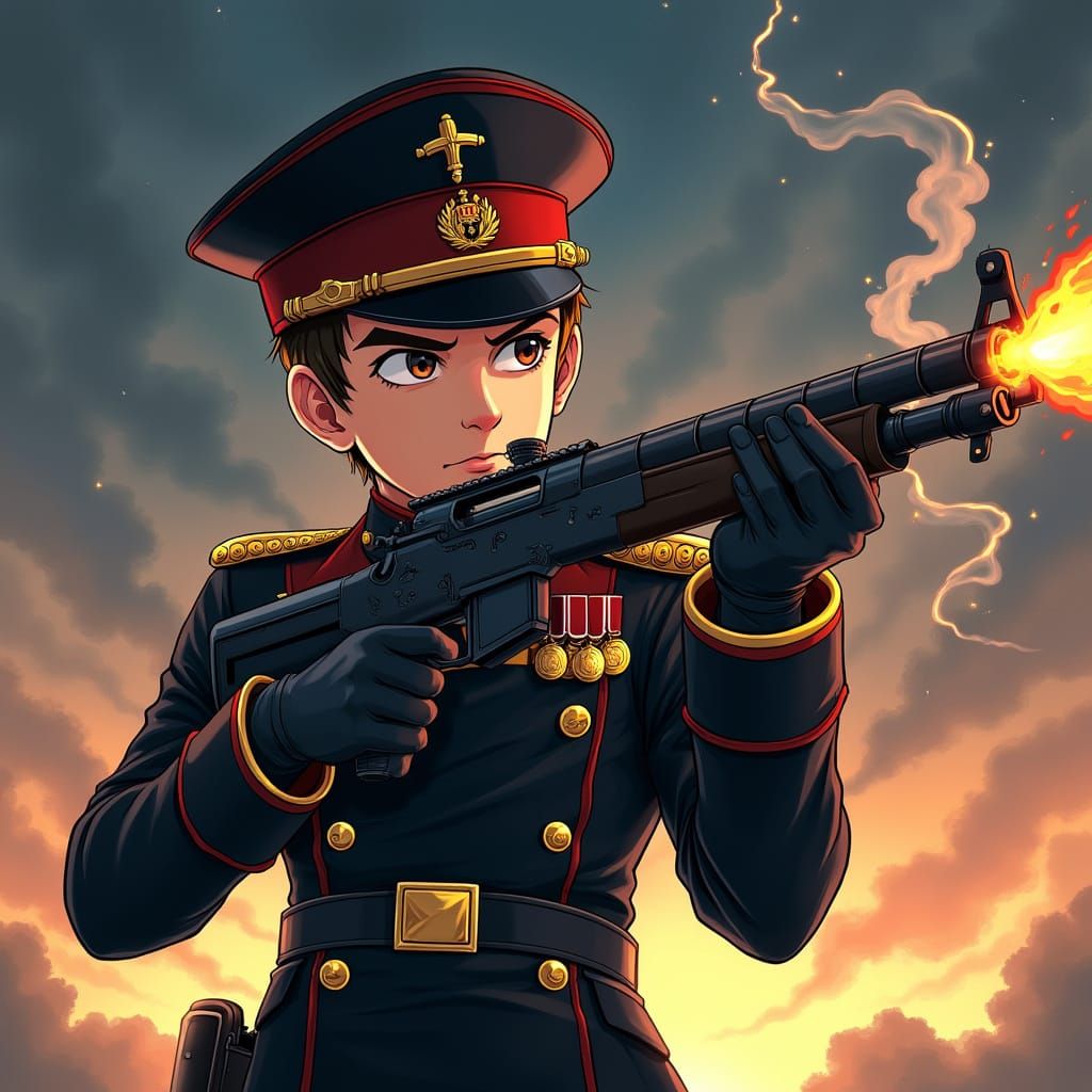 Anime-Style British Military Officer in Action