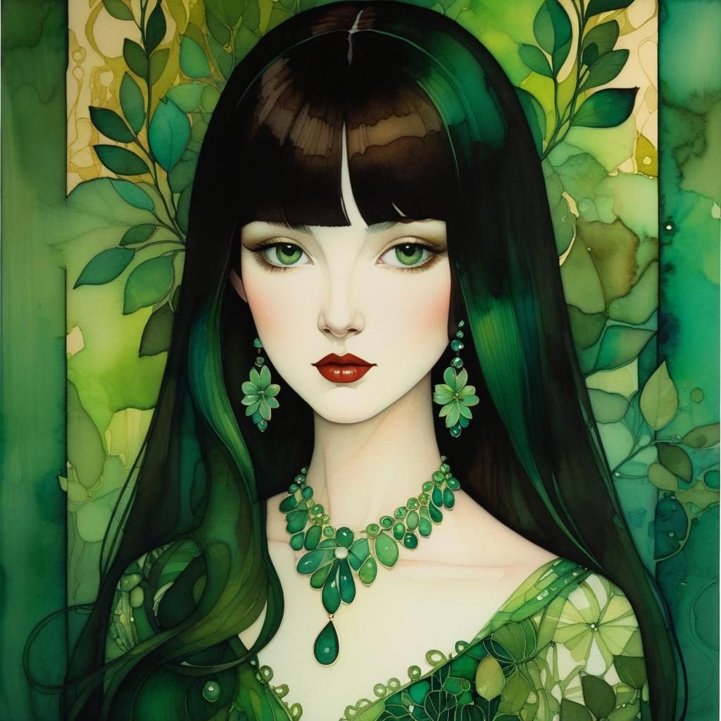 Botanical Portrait in Art Nouveau Style