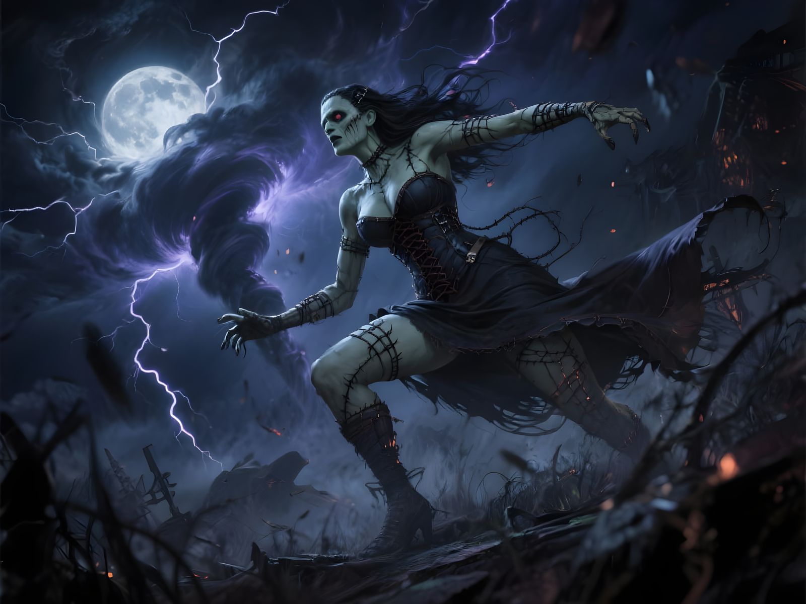 Bride of Frankenstein in Action Pose with Stitches