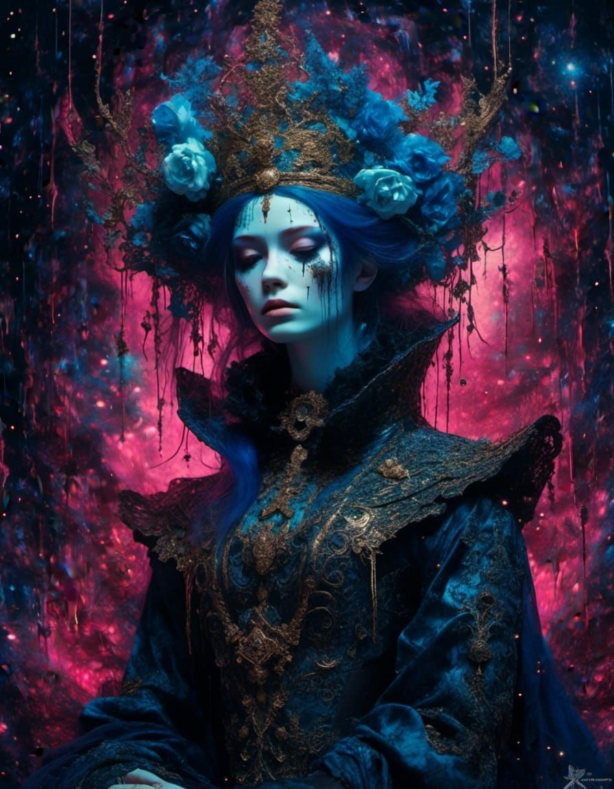 Otherworldly Wizard in Starry Storm: Digital Oil Painting