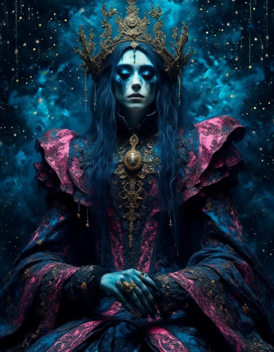 Otherworldly Wizard in Starry Storm: Oil Painting