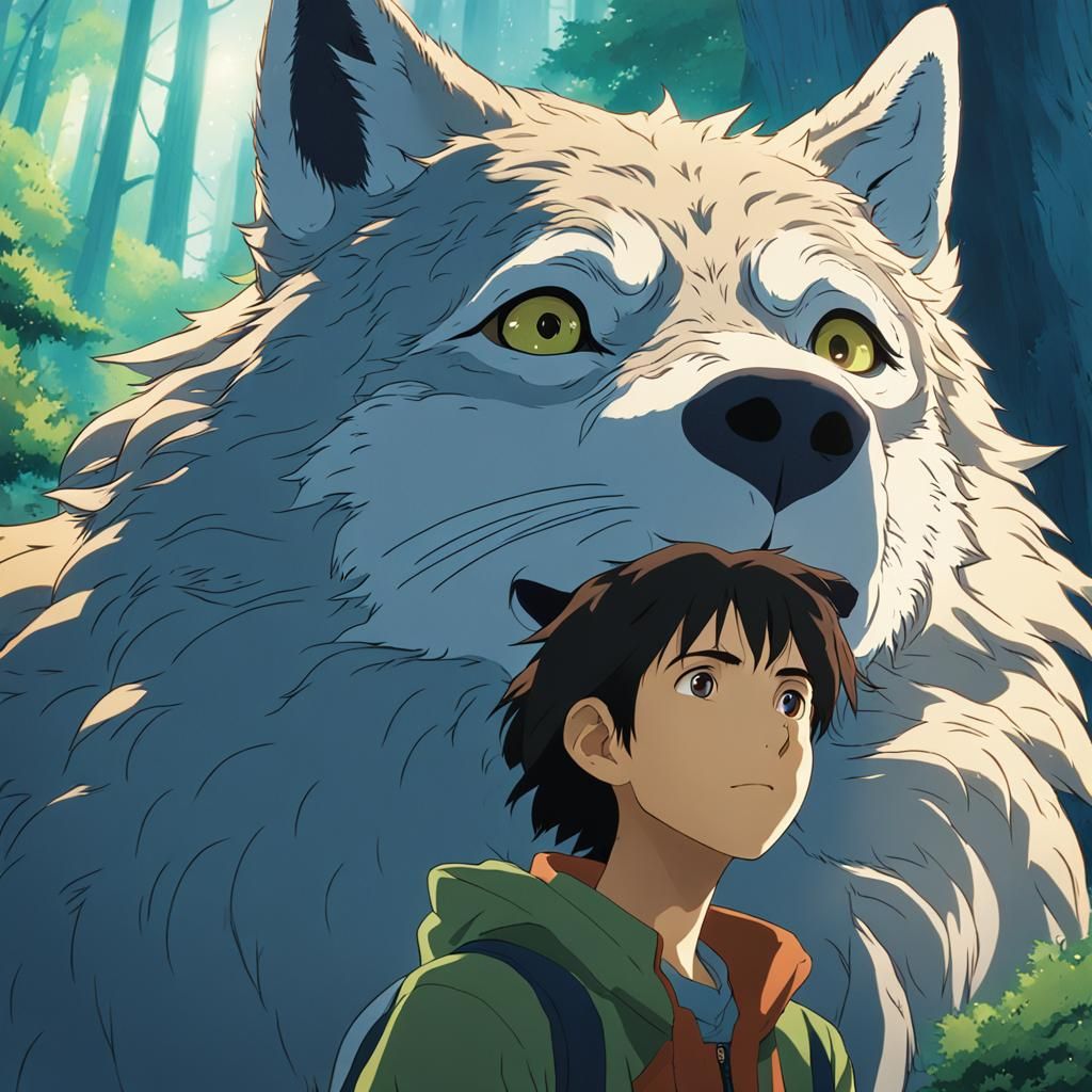 Anime Wolf Person in Studio Ghibli Style