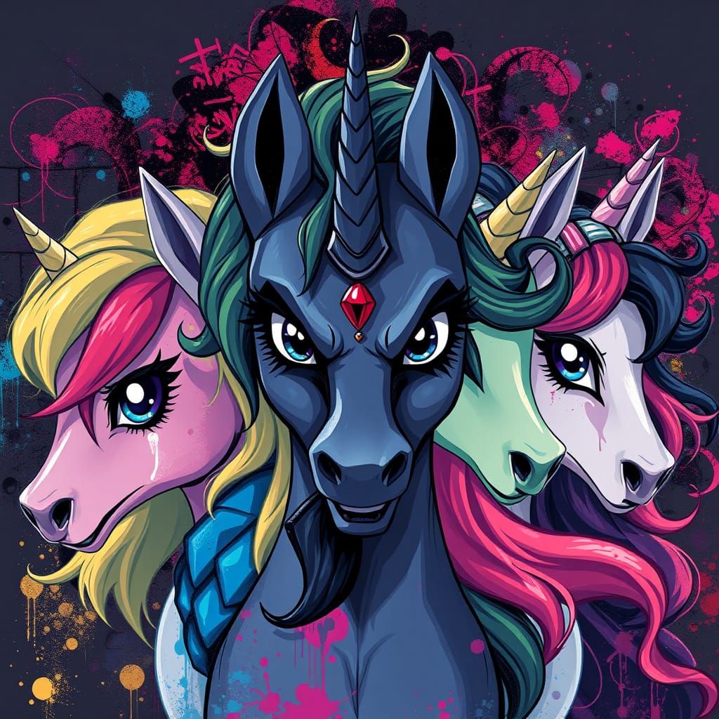 The Four Ponies of Apocalypse in Edgy Graffiti Style