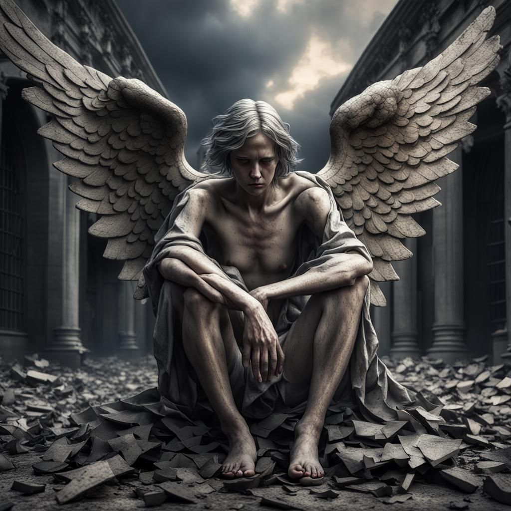 Dramatic Angel's Broken Soul in 3D