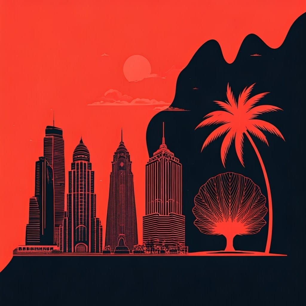 Hawaii and Miami Landmarks in Abstract Collage Art