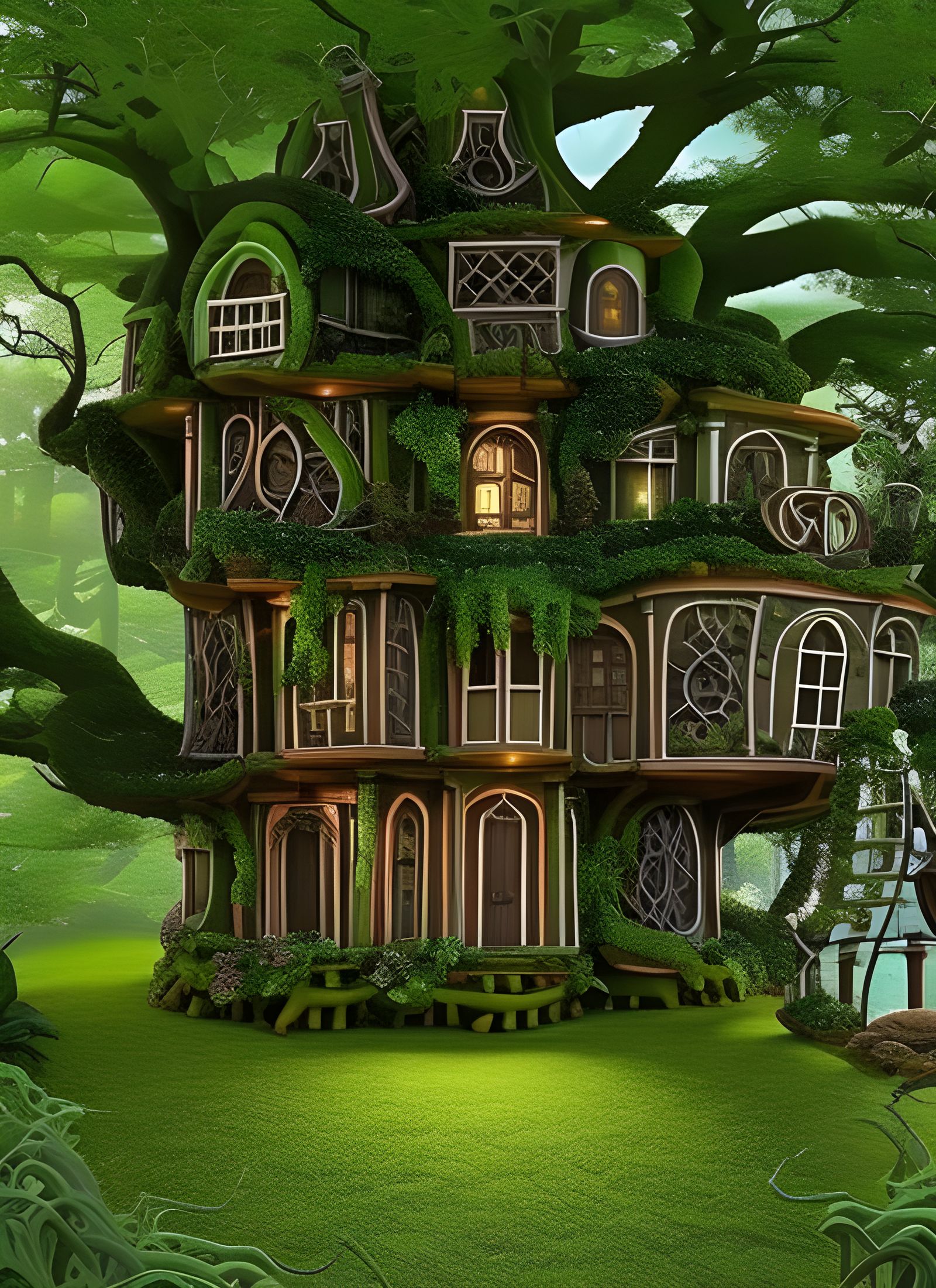 Mystical Treehouse Mansion in Glowing Giant Tree