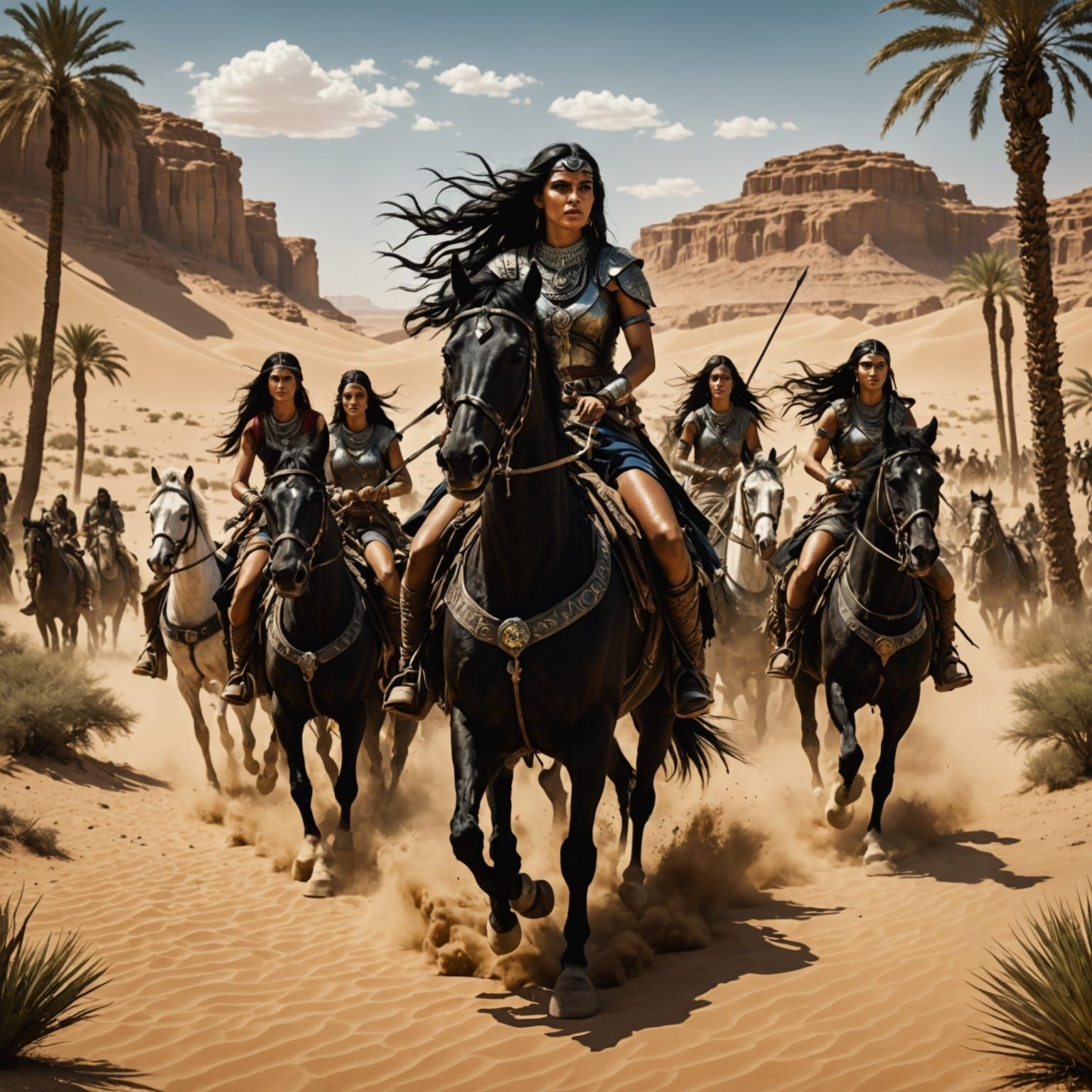 Exotic Desert Oasis with Amazon Warriors