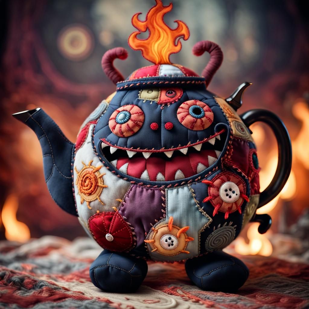 Adorable Patchwork Teapot Monster Doll