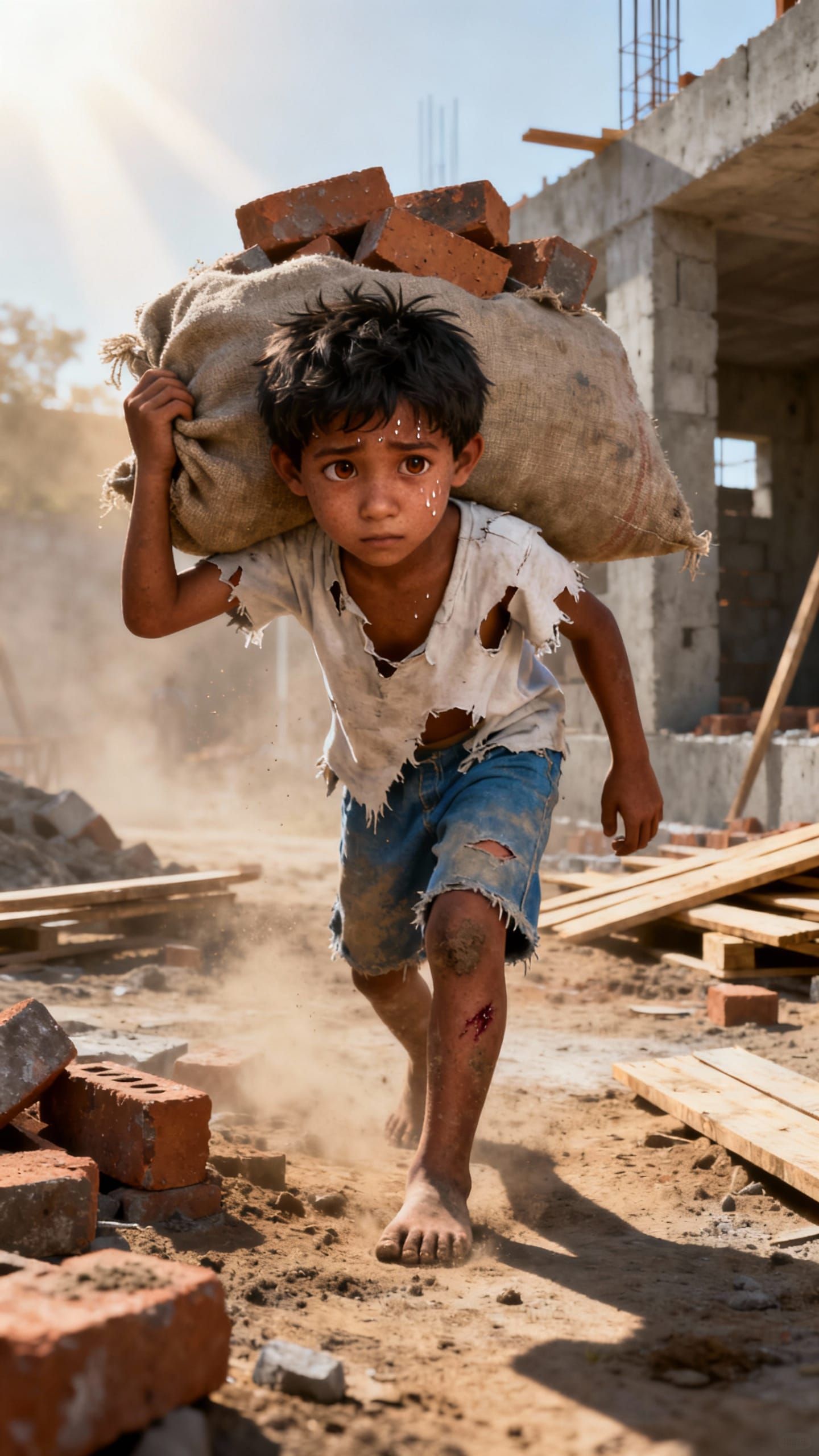 Cinematic 3D Render of a Young Boy at a Construction Site