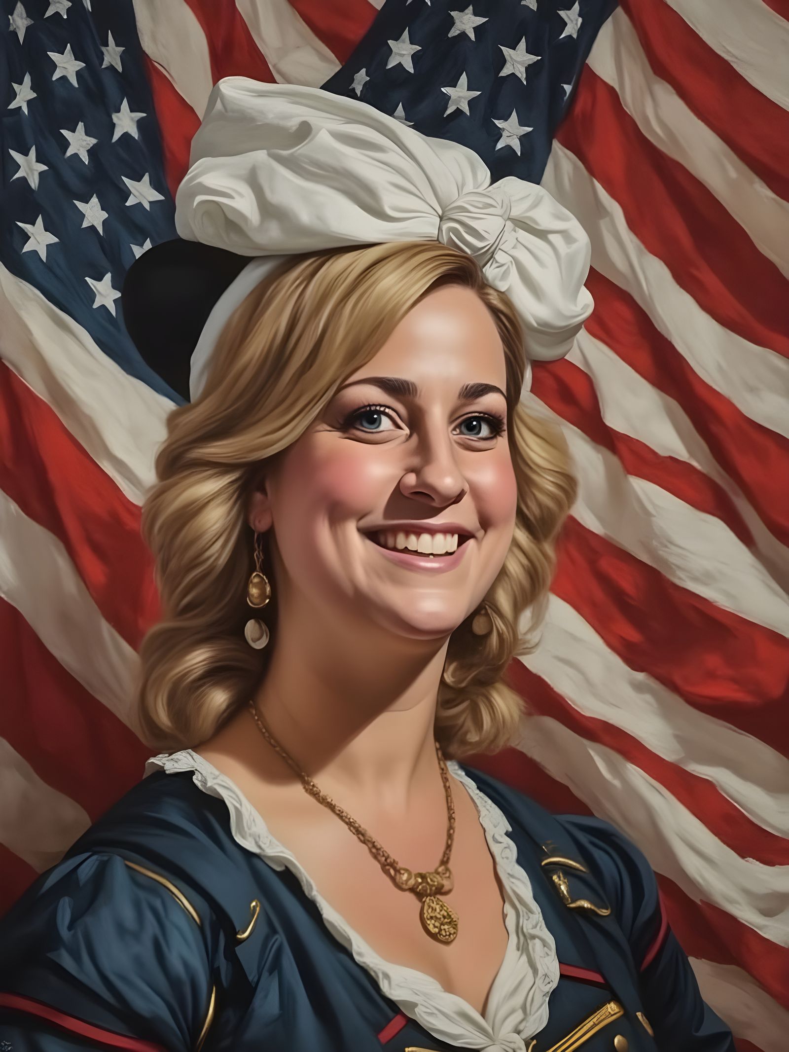 Blonde Woman in 1776 US Military Uniform as Impasto Painting