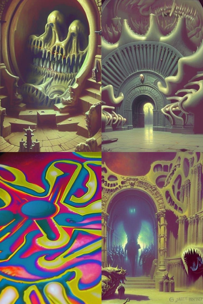 Sinister Teeth Hell Portal Steampunk Oil Painting