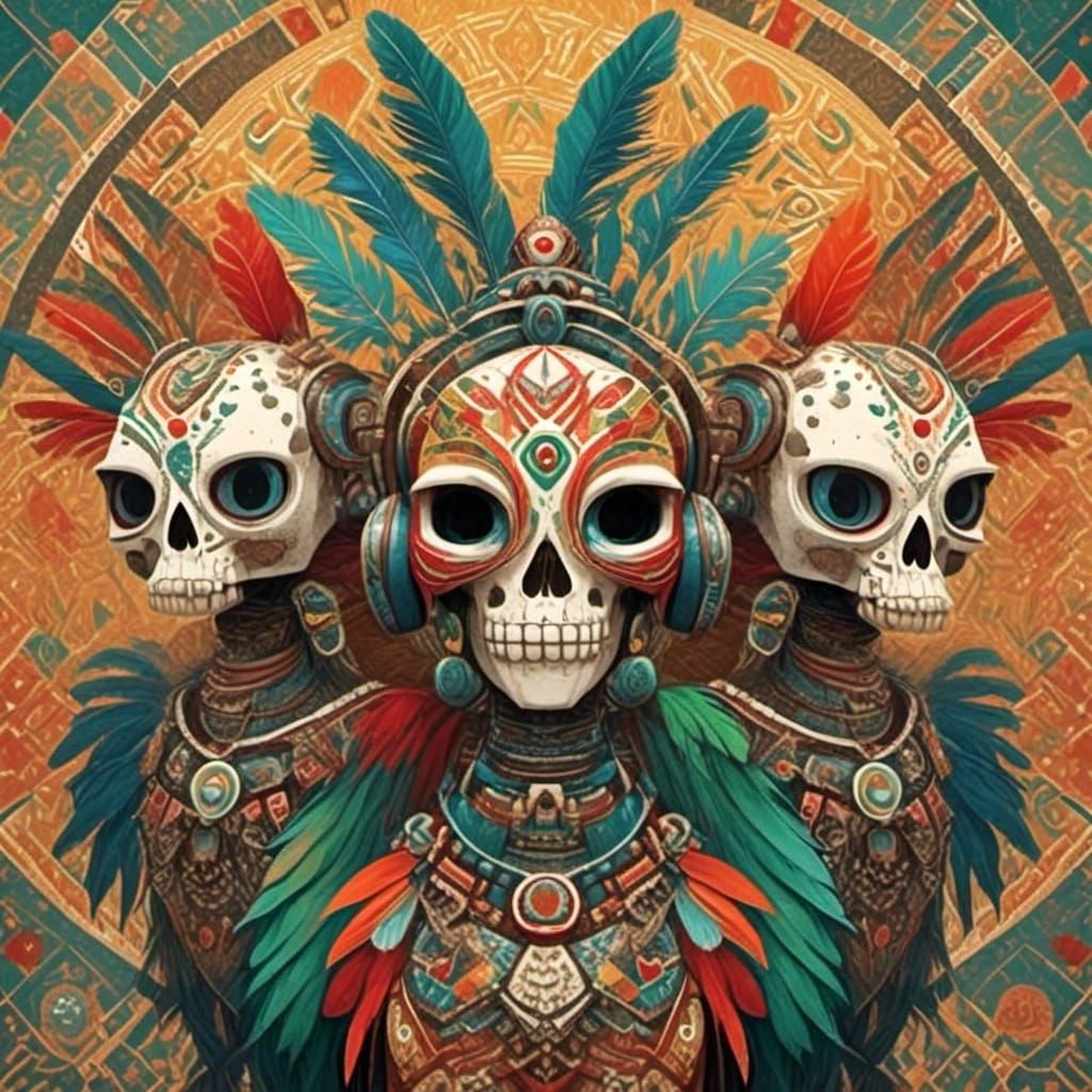 Feathered Skull Robots in Aztec Mexico Setting