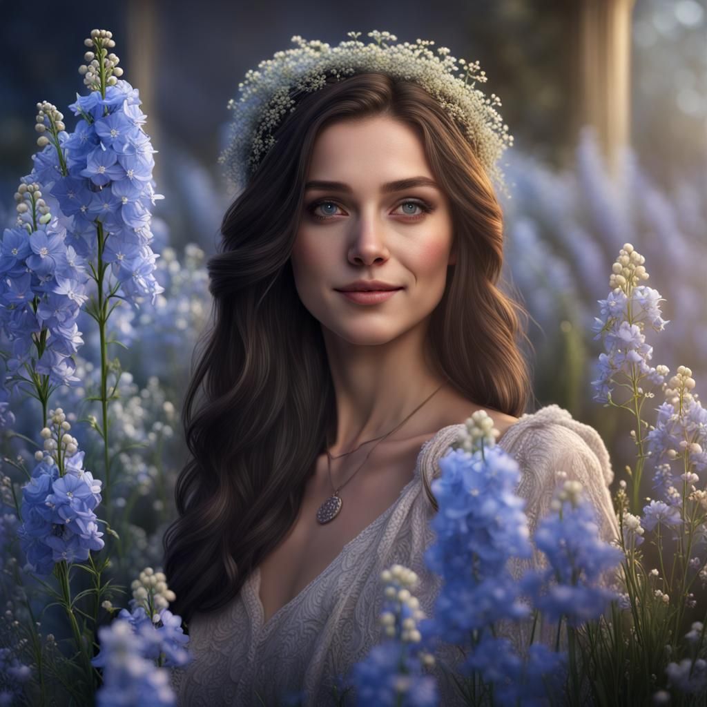 Floral Portrait with Delphinium and Baby's Breath