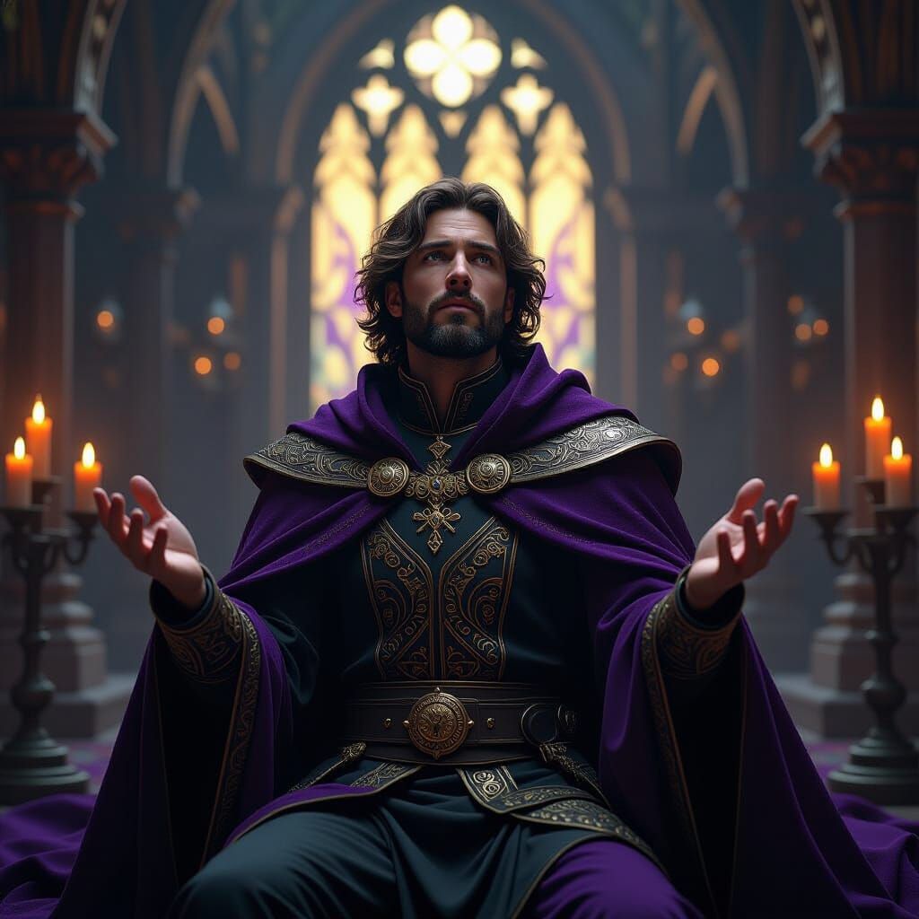 Bewildered Man in Medieval Attire, Dark Fantasy Art