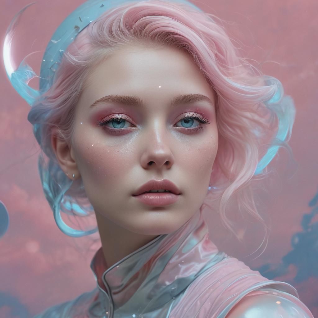 Dreamy Astral Goddess in Neon Futurism Style