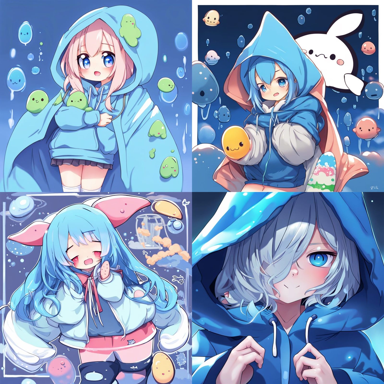 Cute Blue Slimegirl in Hoodie: Anime Key Visual