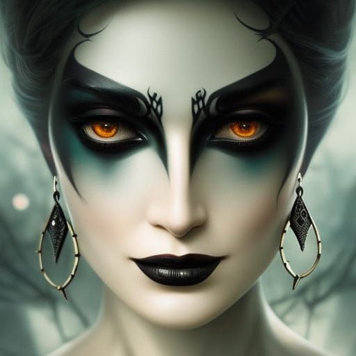 Gothic Witch with Runes, in Deep Color Style