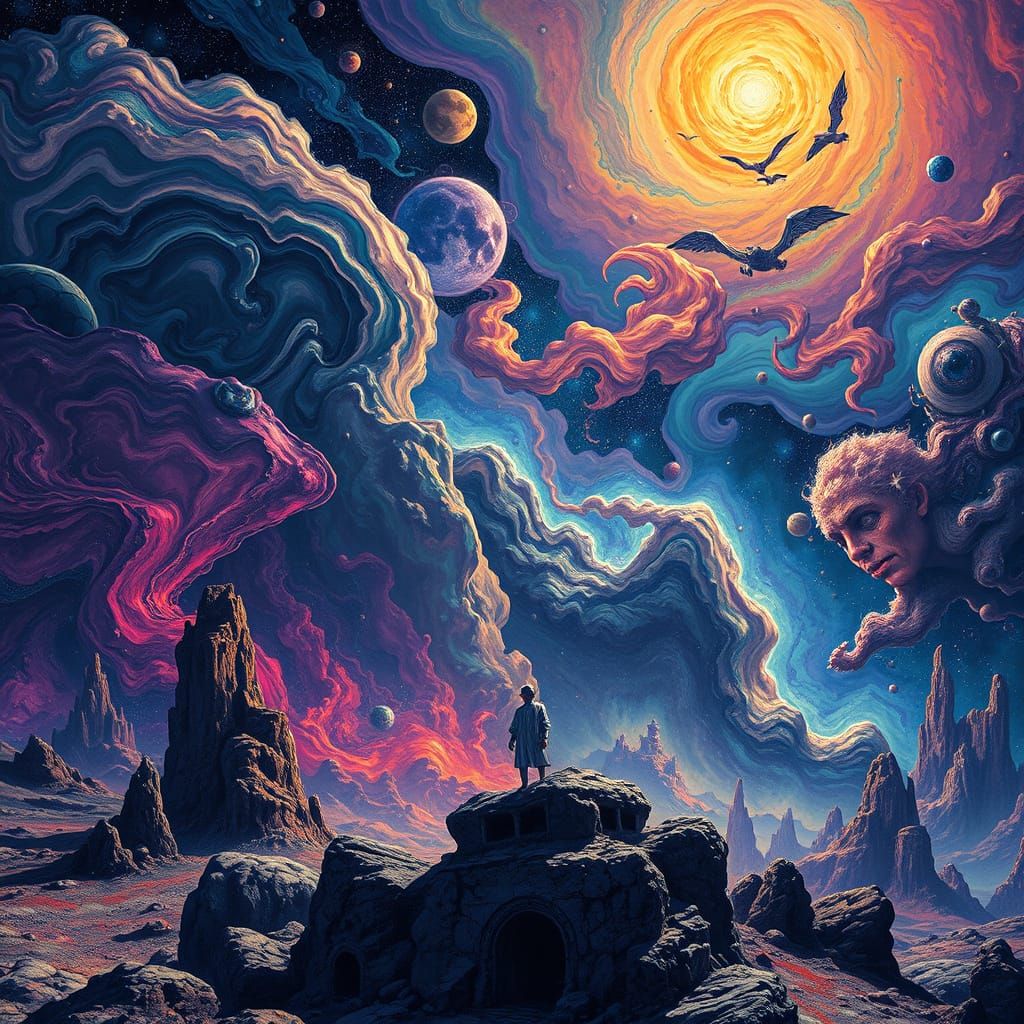 Cosmic Landscape with Swirling Nebulae in Modern Art Style
