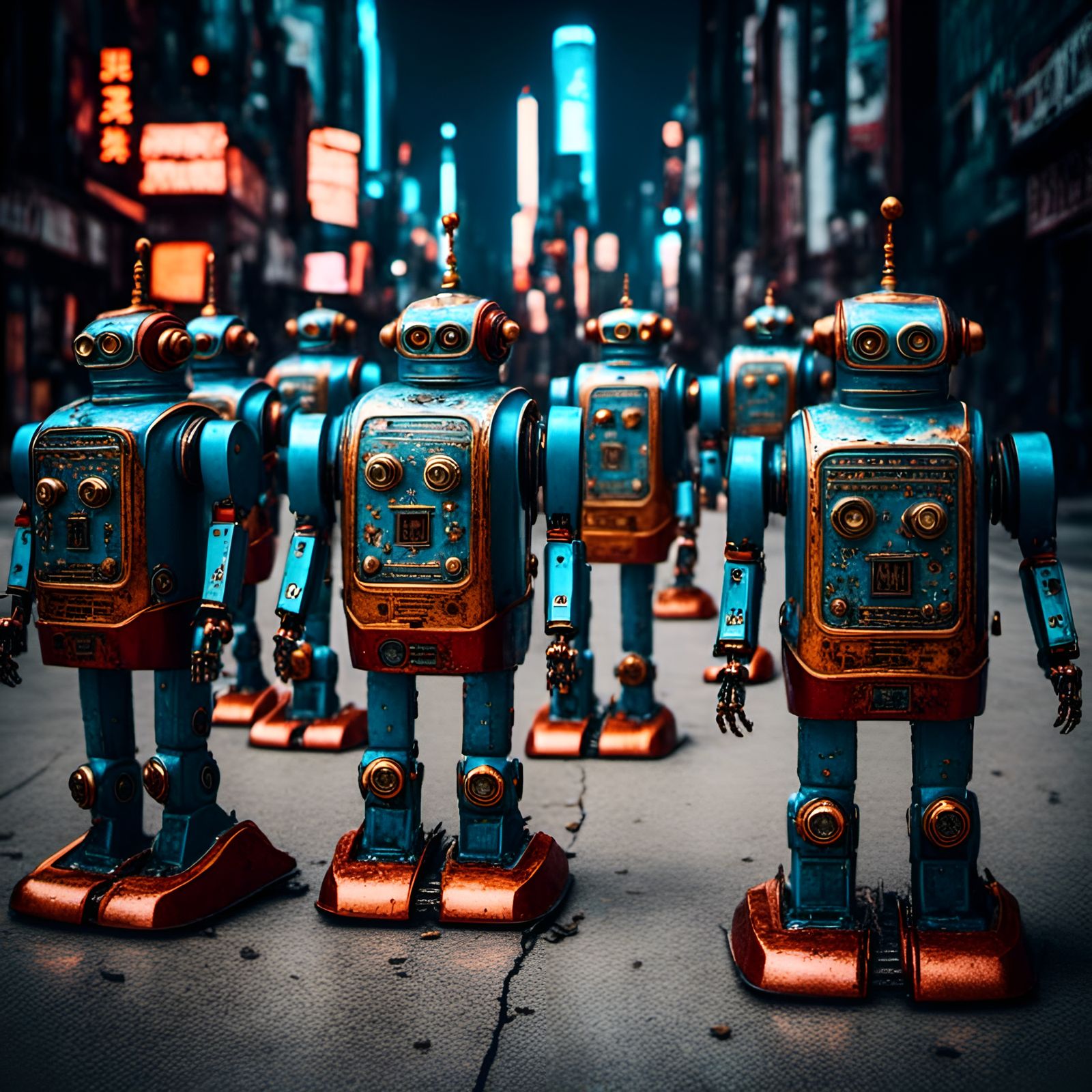 Vintage Japanese Tin Robots Spark Sci-Fi City