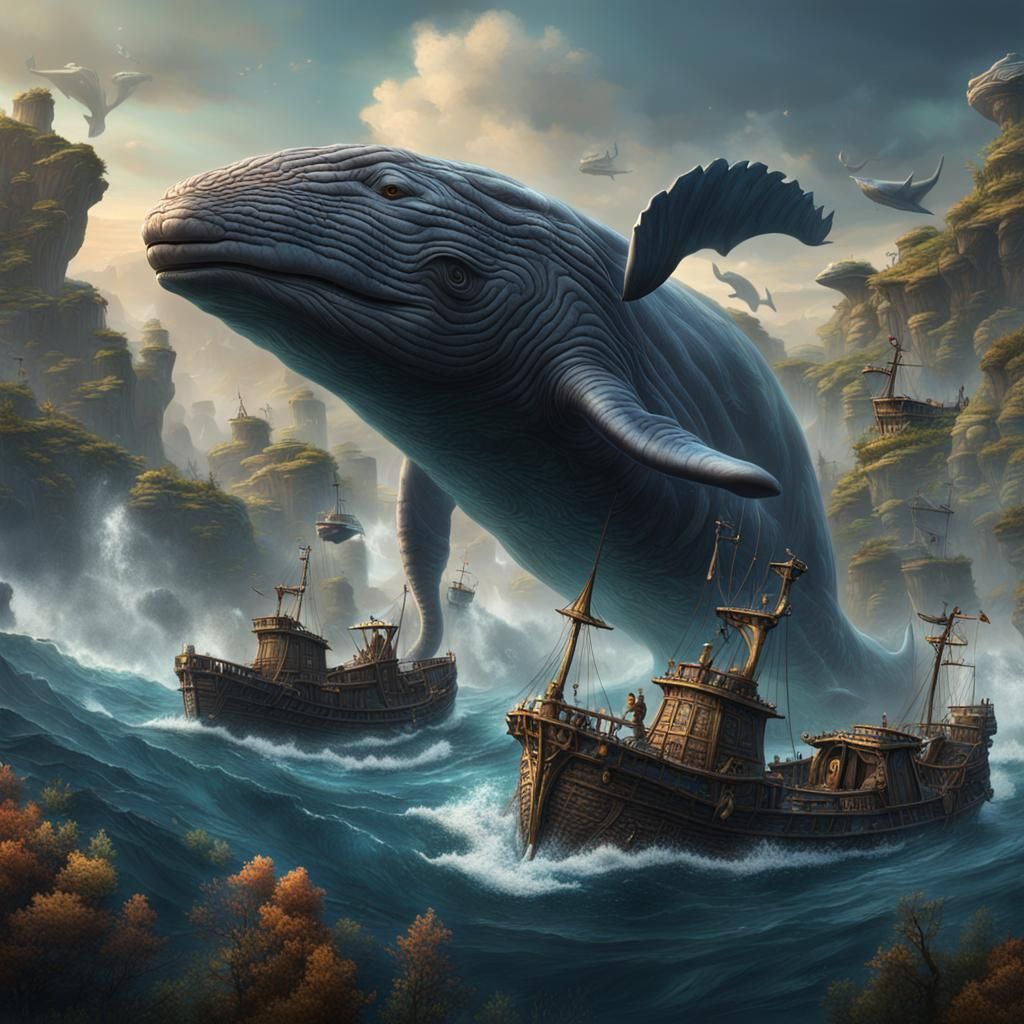 Detailed Matte Painting of Old Whales in Deep Color