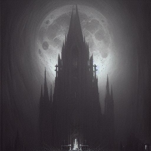 Nightmare Cathedral Under a Full Moon